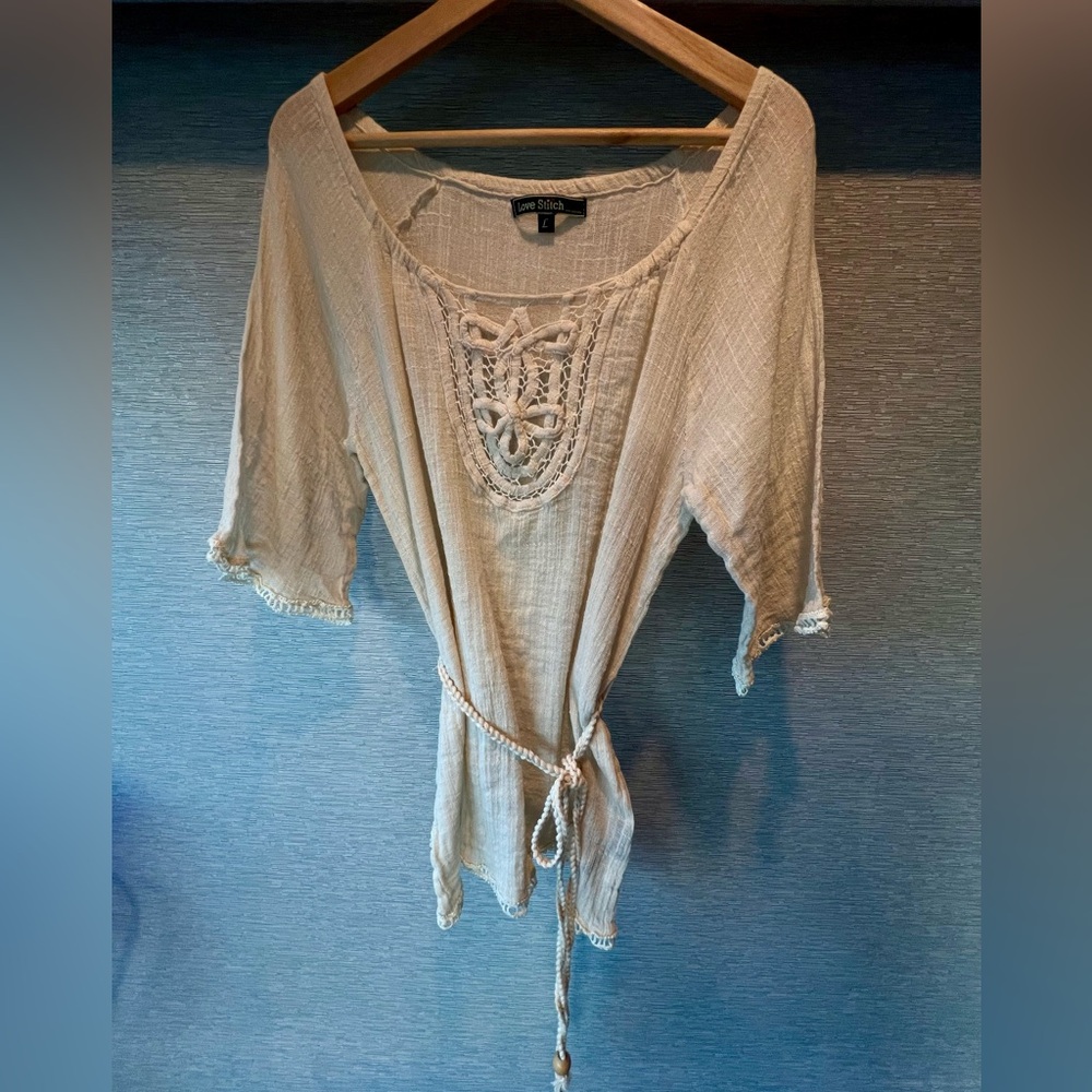 Love Stitch Cream Crochet Accent Blouse, Coverup🏖️